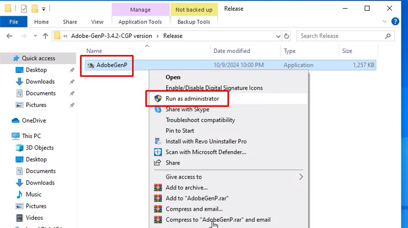 Chạy file AdobeGenP bằng quyền Admin