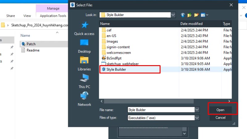 Vào thư mục Style Builder như hình và bấm Open
