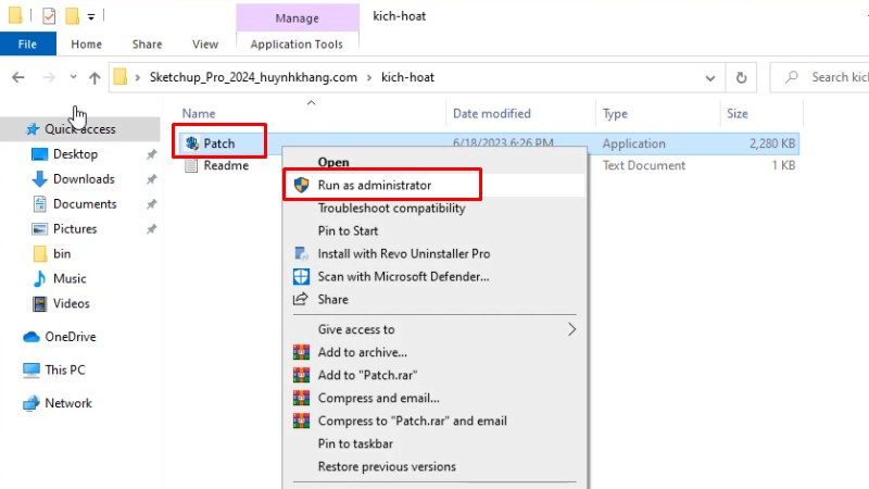 Chạy file Patch bằng quyền Admin
